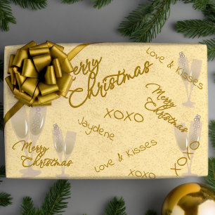 Feuille De Papier Cadeau Noël ludique or et beige élégant
