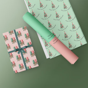 Feuille De Papier Cadeau Noël Macaron Arbres et bougies Message personnalis