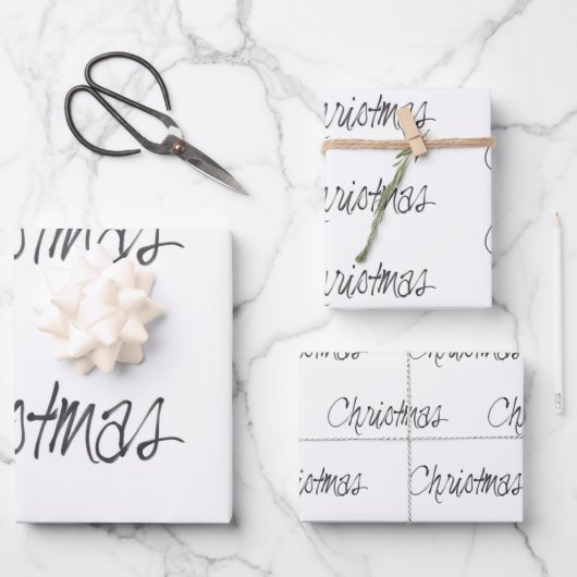 Feuille De Papier Cadeau Noël manuscrit en noir (Recto)