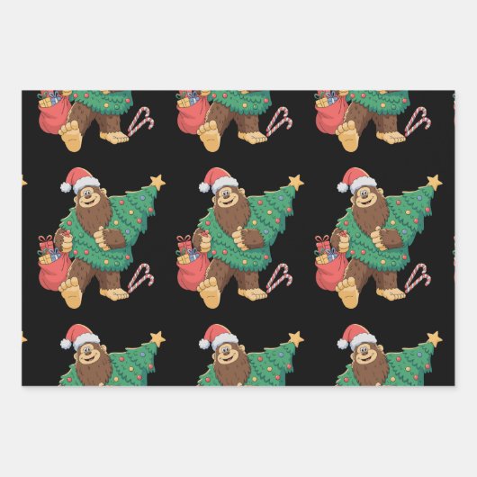 Feuille De Papier Cadeau Noël mignon Bigfoot Sasquatch Jeu de Noël Lumières (Devant)