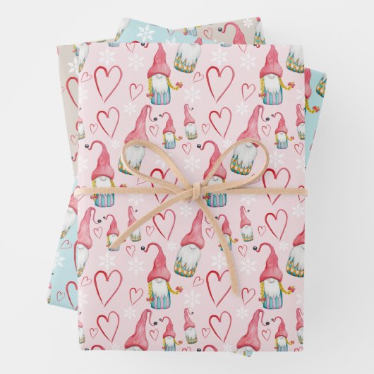 Feuille De Papier Cadeau Noël mignonne Gnomes dans l'amour (En situation)