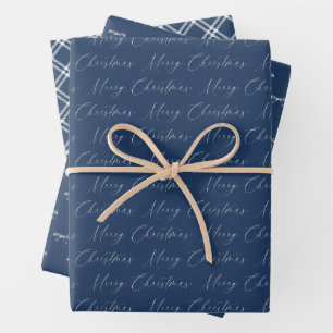 Feuille De Papier Cadeau Noël Moderne Bleu et Beige