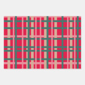 Feuille De Papier Cadeau Noël moderne Plaid brillant Rouge Vert Lignes (Devant)