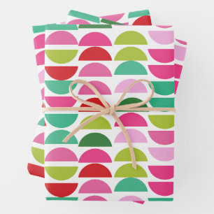 Feuille De Papier Cadeau Noël moderne Rouge Vert rose Géométrique mignon