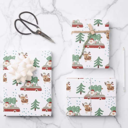 Feuille De Papier Cadeau Noël moderne Santa Claus Forrest (Recto)