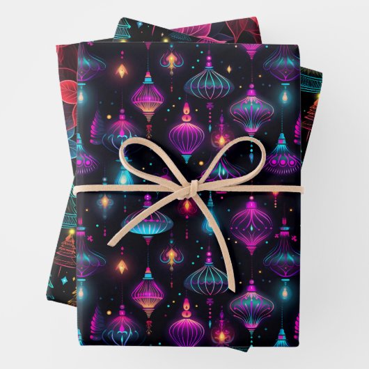 Feuille De Papier Cadeau Noël néon (En situation)