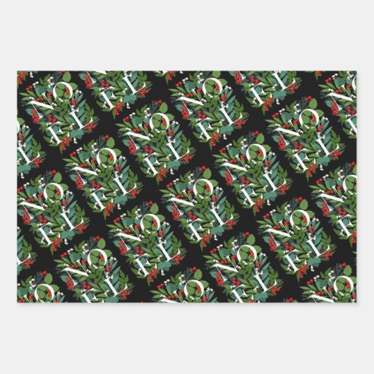 Feuille De Papier Cadeau Noël NOEL Green et Berries (Devant)