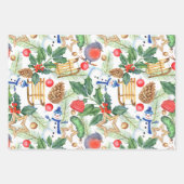 Feuille De Papier Cadeau Noël Noël Noël Noël Snowman, Pine Cones, Holly (Devant 3)