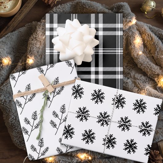Feuille De Papier Cadeau Noël Noir Et Blanc Classique