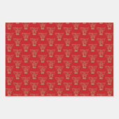 Feuille De Papier Cadeau Noël noir rouge foncé or cloches mignonnes (Devant 2)