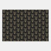 Feuille De Papier Cadeau Noël noir rouge foncé or cloches mignonnes (Devant)