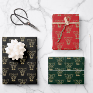 Feuille De Papier Cadeau Noël noir rouge foncé or cloches mignonnes