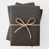 Feuille De Papier Cadeau Noël noir rouge vert plaid motif diagonal (En situation)
