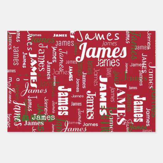 Feuille De Papier Cadeau Noël Nom répétitif Rouge Blanc Vert Cadeau (Devant 2)
