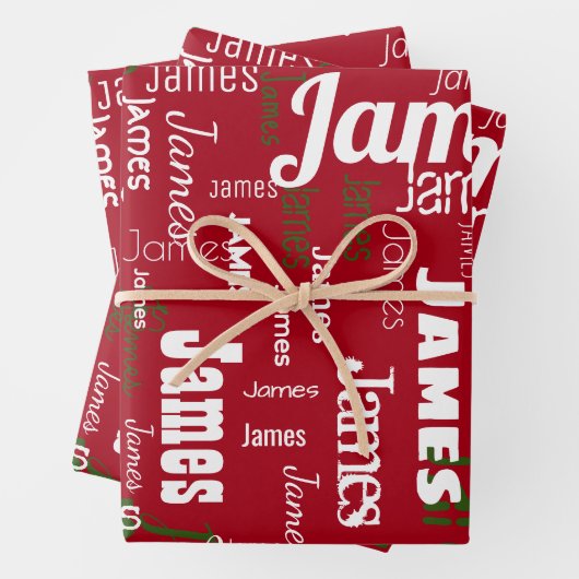 Feuille De Papier Cadeau Noël Nom répétitif Rouge Blanc Vert Cadeau (En situation)