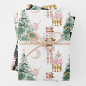 Feuille De Papier Cadeau Noël Nutcracker rose hiver merveilleuse (En situation)