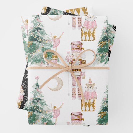 Feuille De Papier Cadeau Noël Nutcracker rose hiver merveilleuse (En situation)