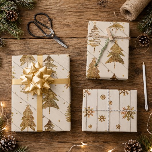 Feuille De Papier Cadeau Noël Or Rustique