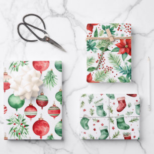 Feuille De Papier Cadeau Noël Ornament Holly Berry Stocking Holiday