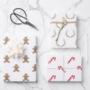 Feuille De Papier Cadeau Noël Pain d'épices Reinder Sucres de canne rouges