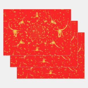 Feuille De Papier Cadeau Noël Parties scintillant Occidentale Rouge Gold Gi