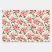 Feuille De Papier Cadeau Noël Pastel Rose Poinsettia Fleurs (Devant 3)
