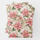 Feuille De Papier Cadeau Noël Pastel Rose Poinsettia Fleurs (En situation)