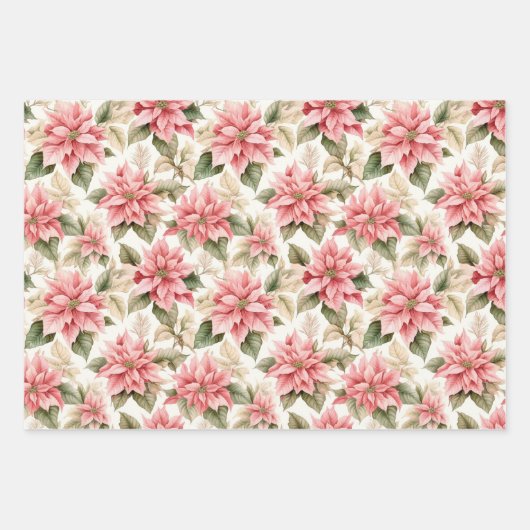 Feuille De Papier Cadeau Noël Pastel Rose Poinsettia Fleurs (Devant)
