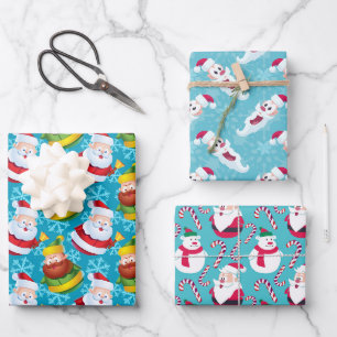 Feuille De Papier Cadeau Noël Père Noël avec Aqua Arrière - plan