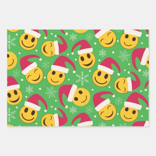 Feuille De Papier Cadeau Noël Père Noël joyeux souriant visage Motif (Devant 3)