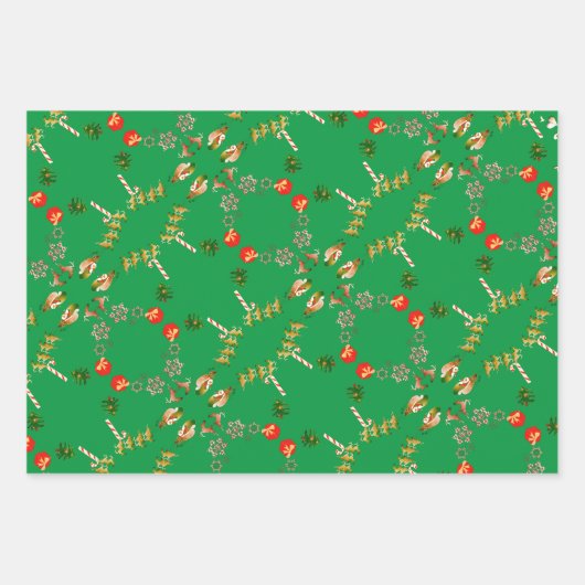 Feuille De Papier Cadeau Noël Père Noël Reindeer Rouge Vert (Devant 2)
