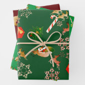 Feuille De Papier Cadeau Noël Père Noël Reindeer Rouge Vert (En situation)