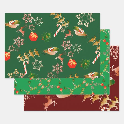 Feuille De Papier Cadeau Noël Père Noël Reindeer Rouge Vert (Lot)