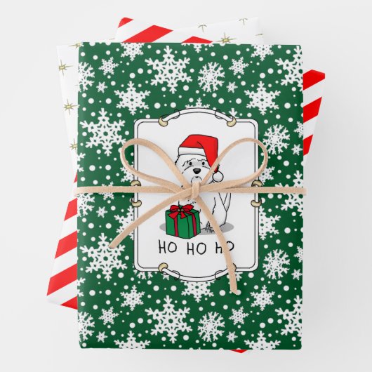Feuille De Papier Cadeau Noël Père Noël West Highland White Terrier Westie (En situation)