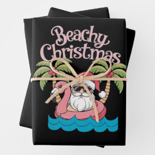 Feuille De Papier Cadeau Noël Plage Tropicale Vacances Santa Plage