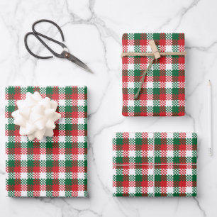 Feuille De Papier Cadeau Noël plaid rouge blanc vert motif