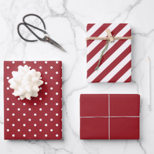 Feuille De Papier Cadeau Noël pois et rayures rouges et blancs