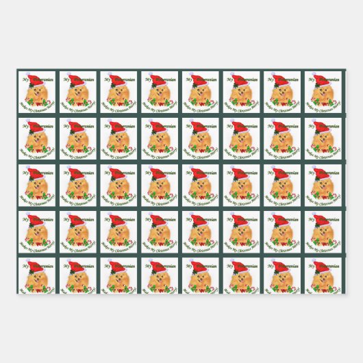 Feuille De Papier Cadeau Noël Poméranien de Cute Père Noël (Devant 3)