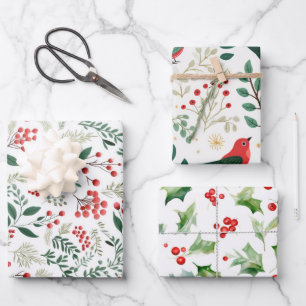 Feuille De Papier Cadeau Noël Red Holly Berries