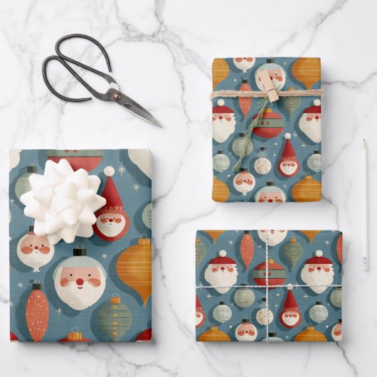 Feuille De Papier Cadeau Noël Rétro Milieu de Siècle (Recto)