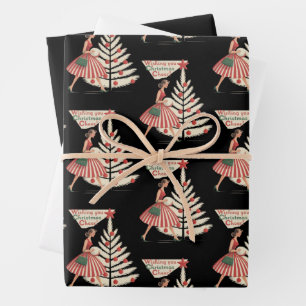 Feuille De Papier Cadeau Noël Rétro Vintage 50s Fête 1950s Dame
