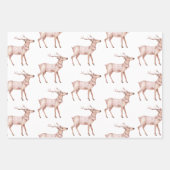 Feuille De Papier Cadeau Noël rose blanc Snowman Cerf arbres verts (Devant 2)