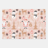 Feuille De Papier Cadeau Noël rose mignon Arbre de Noël Snowman Reindeer (Devant)