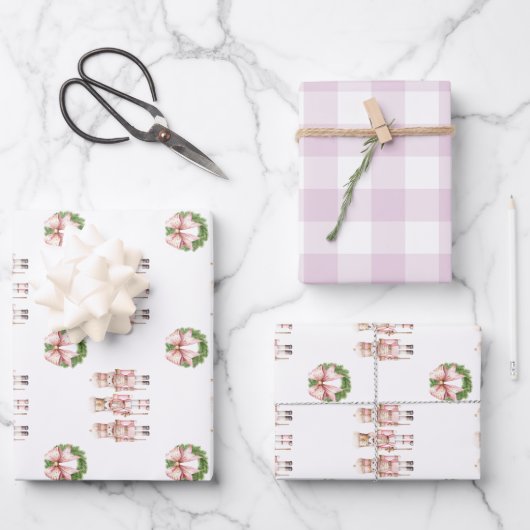 Feuille De Papier Cadeau Noël rose Nutcracker (Recto)