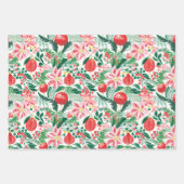 Feuille De Papier Cadeau Noël rose rouge floral (Devant 2)