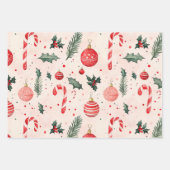 Feuille De Papier Cadeau Noël rose rouge Vintage (Devant)
