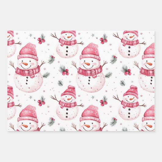 Feuille De Papier Cadeau Noël rose Snowman (Devant)