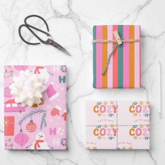 Feuille De Papier Cadeau Noël rose vif (Recto)