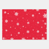 Feuille De Papier Cadeau Noël Rouge Blanc étoiles Motif Snowflakes (Devant)