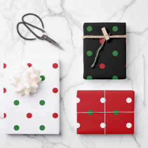 Feuille De Papier Cadeau Noël rouge blanc vert noir pois